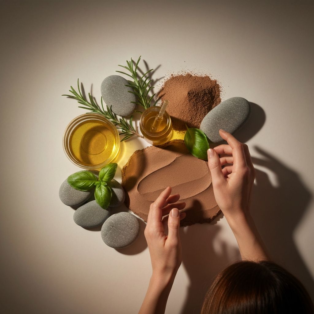 Naturhautpflege-Zutaten: Ton, botanische Öle und Kräuter