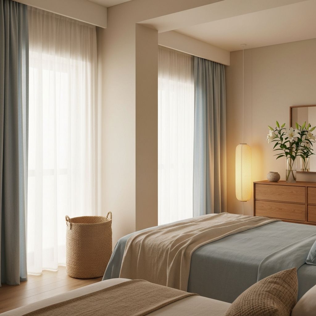 Ruhiges Schlafzimmer mit natürlichen Textilien